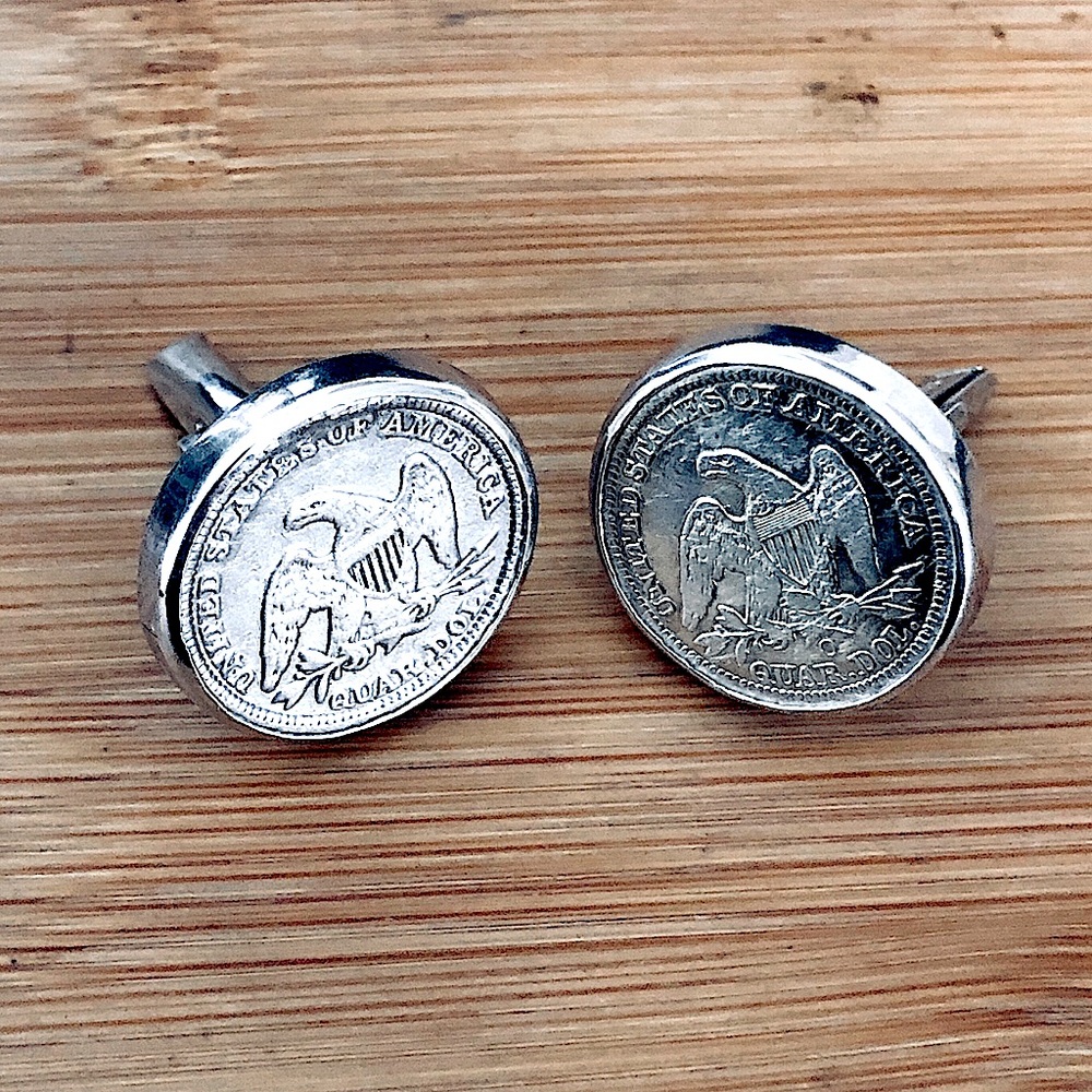 $126  Vintage Sitting Liberty & Sterling Estate Cufflinks  Dates - 1856 & 1858 - Picture 2 of 9